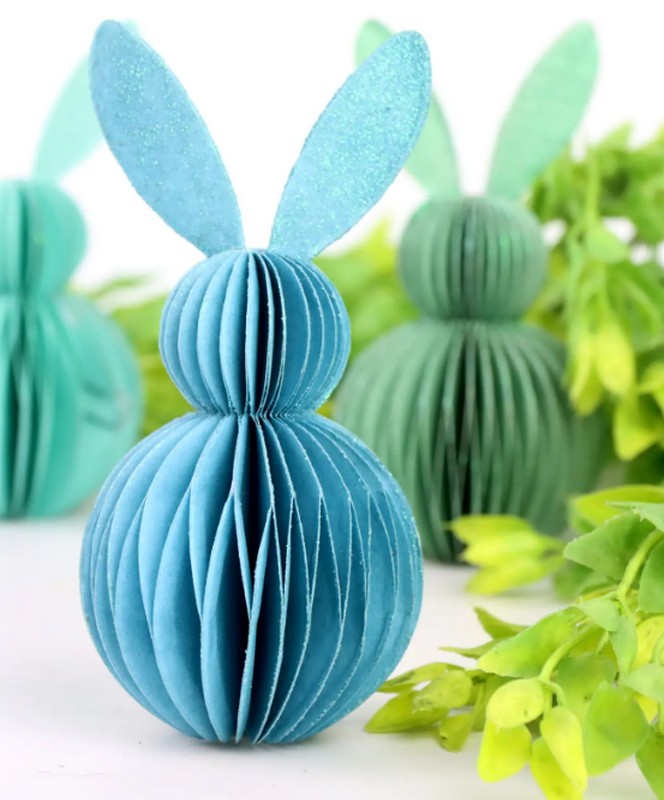 Coniglio di Pasqua origami assortito in 3 tonalità di azzurro, perfetto per le tue decorazioni pasquali